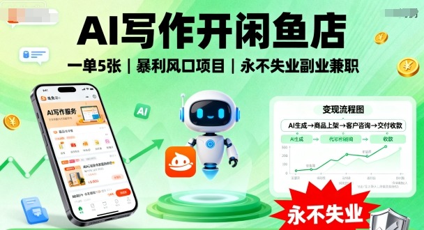 AI写作开闲鱼店，一单5张，暴利风口项目，永不失业副业兼职【全网首发】-如意资源库