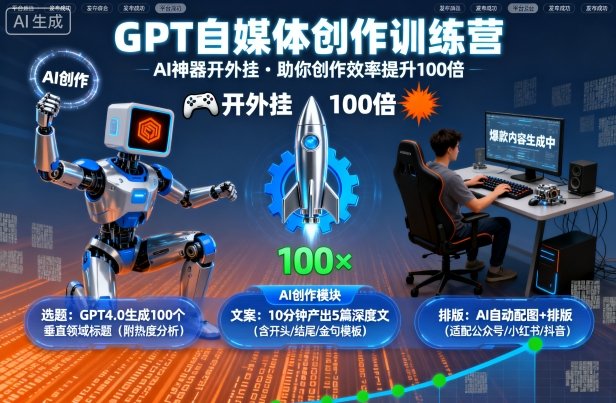 GPT自媒体创作训练营：AI神器开外挂，助你创作效率提升100倍-如意资源库