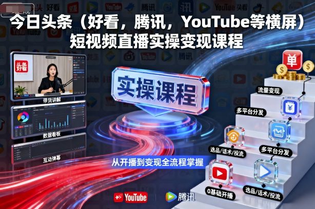 今日头条（好看，腾讯，YouTube等横屏）短视频直播实操变现课程-如意资源库