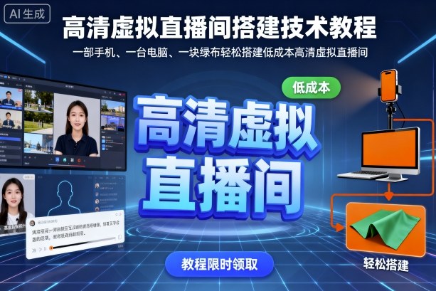 高清虚拟直播间搭建技术教程，一部手机、一台电脑、一块绿布轻松搭建低成本高清虚拟直播间-如意资源库