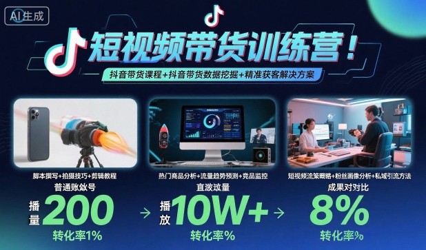 短视频带货训练营，抖音带货课程+抖音带货数据挖掘+精准获客解决方案-如意资源库