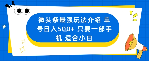 微头条最强玩法介绍一个号日入5张+只要一部手机适合小白-如意资源库