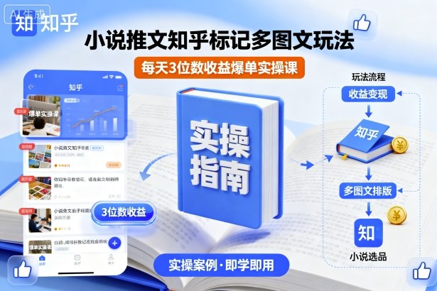 小说推文知乎标记多图文玩法，每天3位数收益爆单实操课-如意资源库