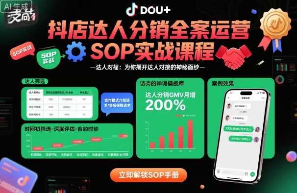 抖店达人分销全案运营SOP实战课程，为你揭开达人对接的神秘面纱-如意资源库