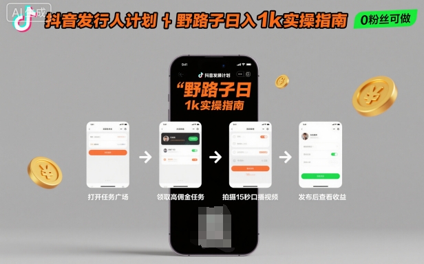 抖音发行人计划全新野路子玩法，随时随地，只要有手机，就能操作，日入1k+【揭秘】-如意资源库
