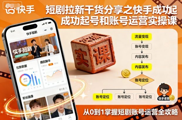 短剧拉新干货分享之快手成功起号和账号运营实操课-如意资源库