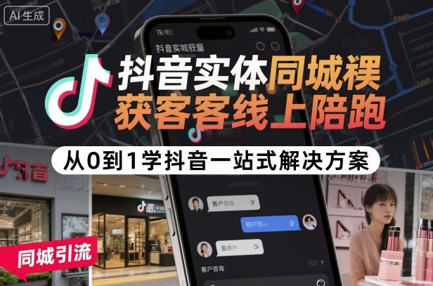 抖音实体同城获客线上陪跑，从0到1学抖音一站式解决方案-如意资源库