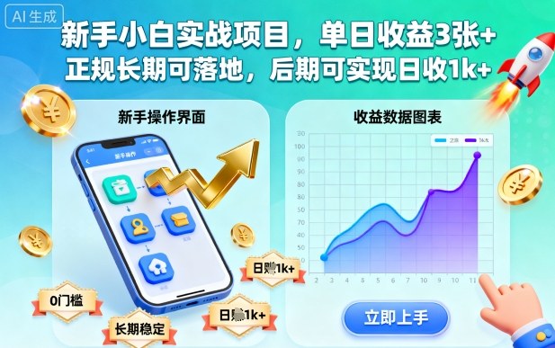 新手小白实战项目，单日收益3张+，正规长期可落地，后期可实现日收1k+【揭秘】-如意资源库