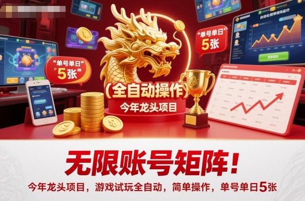 无限账号矩阵！今年龙头项目，游戏试玩全自动，简单操作，单号单日5张【揭秘】-如意资源库