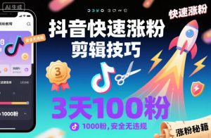 抖音快速涨粉剪辑技巧，3天1000粉，安全无违规-如意资源库