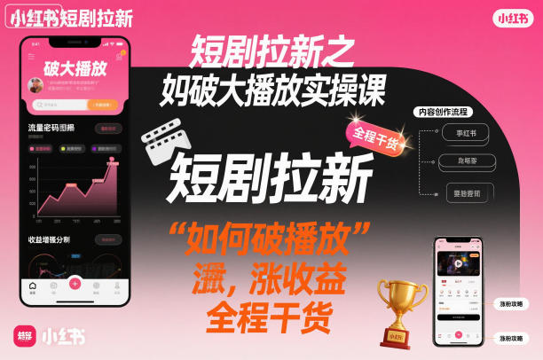 短剧拉新之小红书如何破大播放实操课，如何破播放，涨收益，全程干货-如意资源库