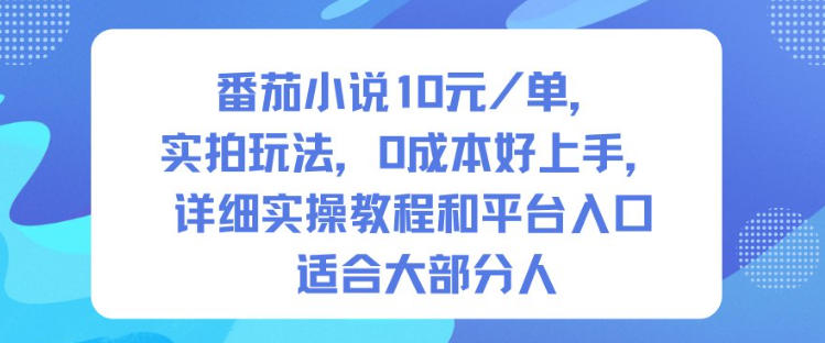 番茄小说10米每单，实拍玩法，0成本好上手，详细实操教程和平台入口适合大部分人-如意资源库