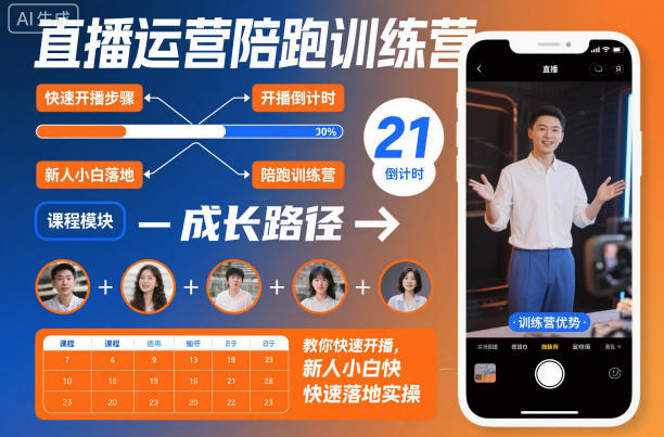 直播运营陪跑训练营，教你快速开播，新人小白快速落地实操-如意资源库