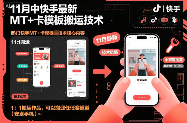 11月中快手最新MT+卡模板搬运技术，1：1搬运作品，可以搬运任何赛道（安卓手机）-如意资源库