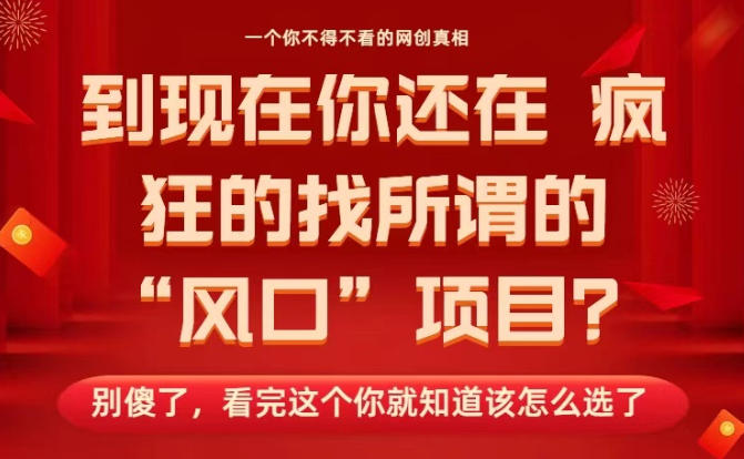 马上26年了，你还在找所谓的风口项目？别傻了，看完这个你全都懂了！【揭秘】-如意资源库