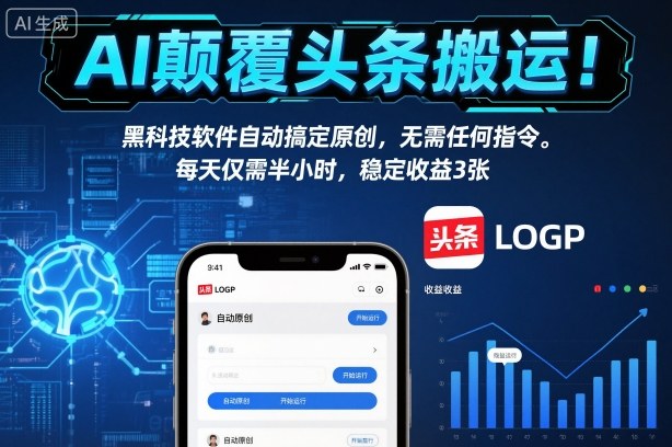 AI颠覆头条搬运！黑科技软件自动搞定原创，无需任何指令。每天仅需半小时，稳定收益3张【揭秘】-如意资源库