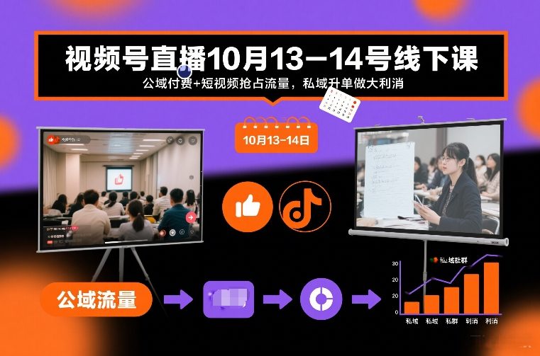 视频号直播10月13-14号线下课，公域付费+短视频抢占流量，私域升单做大利消-如意资源库