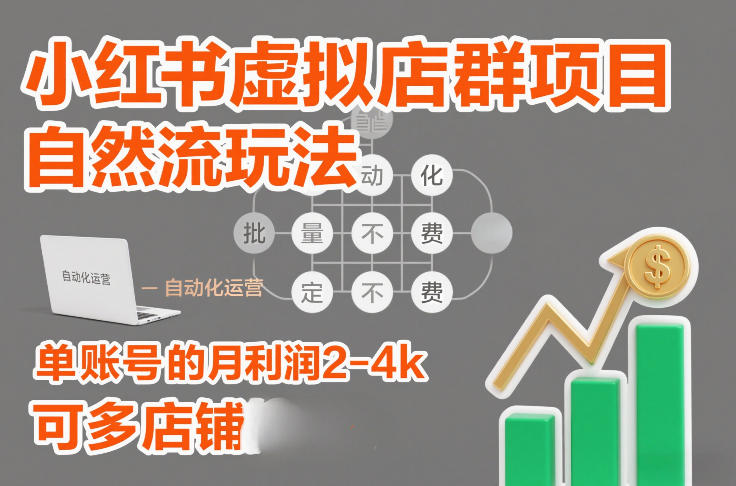 小红书虚拟店群项目，自然流玩法，批量自动化，稳定不费号，单账号的月利润2-4k，可多店矩阵-如意资源库