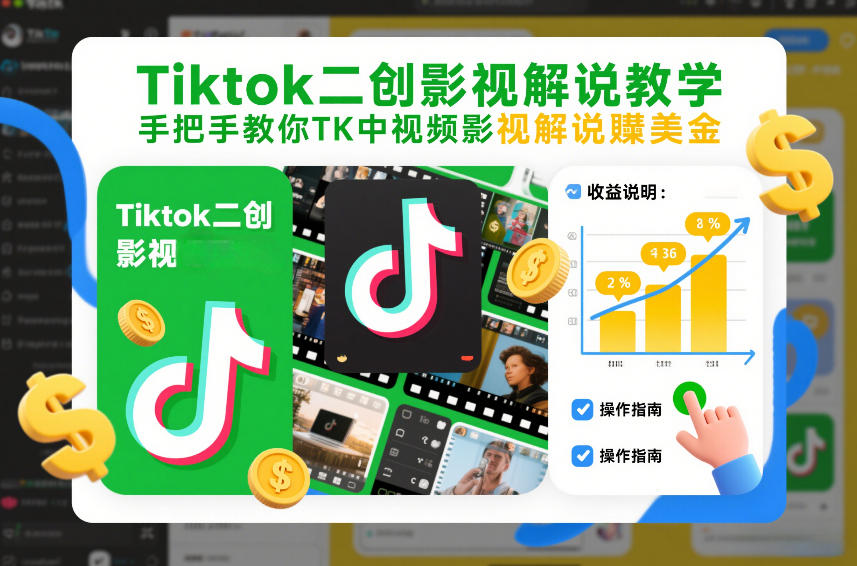 Tiktok二创影视解说教学，手把手教你TK中视频影视解说賺美金（更新26年1月）-如意资源库