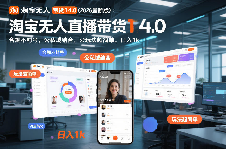 淘宝无人直播带货14.0（2026最新版）：合规不封号，公私域结合，玩法超简单，日入1k+【揭秘】-如意资源库