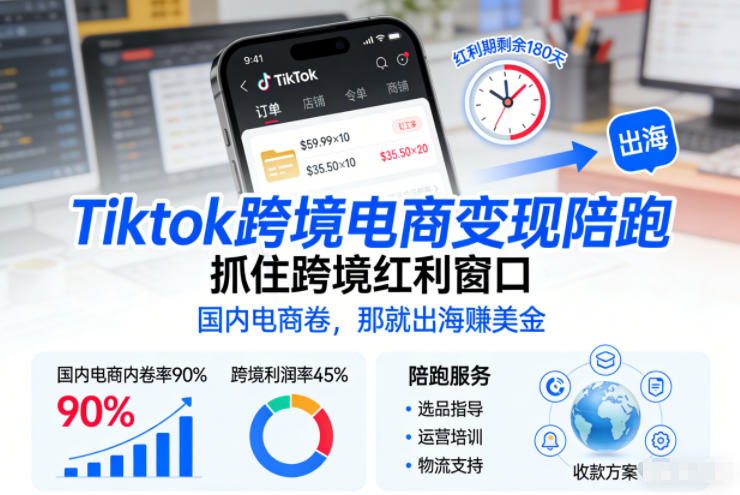 Tiktok跨境电商变现陪跑，抓住跨境红利窗口，国内电商卷，那就出海賺美金-如意资源库