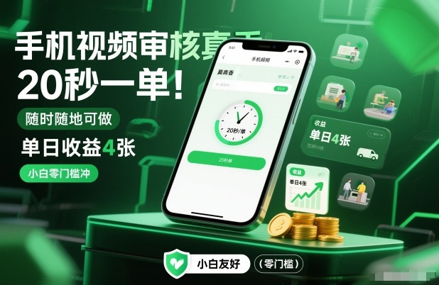 手机视频审核真香！20秒一单，随时随地可做，单日收益4张，小白零门槛冲【揭秘】-如意资源库