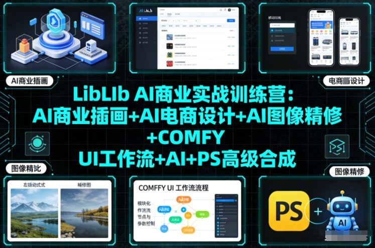 LibLIb AI商业实战训练营：AI商业插画+AI电商设计+AI图像精修+COMFY UI工作流+AI+PS高级合成-如意资源库