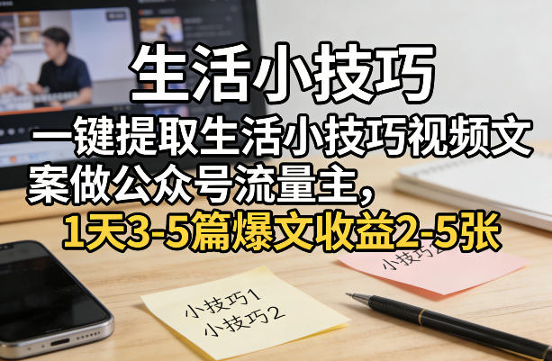 一键提取生活小技巧视频文案做公众号流量主，1天3-5篇爆文收益2-5张-如意资源库