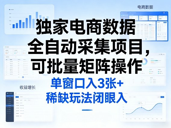 独家电商数据全自动采集项目，可批量矩阵操作，单窗口日入3张+，稀缺玩法闭眼入【揭秘】-如意资源库