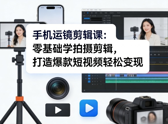 手机运镜剪辑课：零基础学拍摄剪辑，打造爆款短视频轻松变现-如意资源库