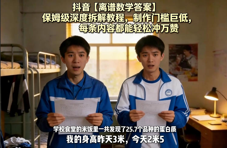 抖音【离谱数学答案】保姆级深度拆解教程，制作门槛巨低，每条内容都能轻松冲万赞，附详细步骤-如意资源库