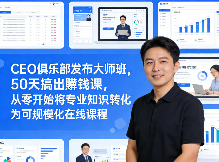 CEO俱乐部发布大师班，50天搞出賺钱课，从零开始将专业知识转化为可规模化在线课程-如意资源库