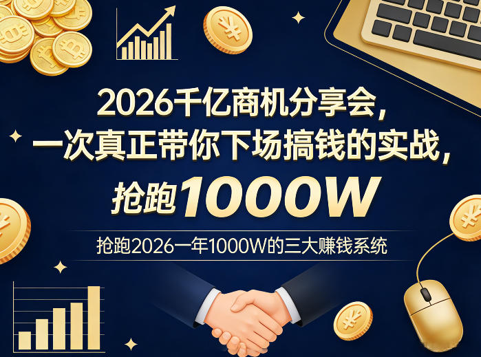 2026千亿商机分享会，一次真正带你下场搞钱的实战，抢跑2026一年1000W的三大賺钱系统-如意资源库