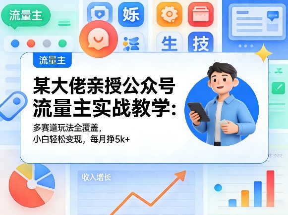 某大佬亲授公众号流量主实战教学：多赛道玩法全覆盖，小白轻松变现，每月多挣5k+-如意资源库
