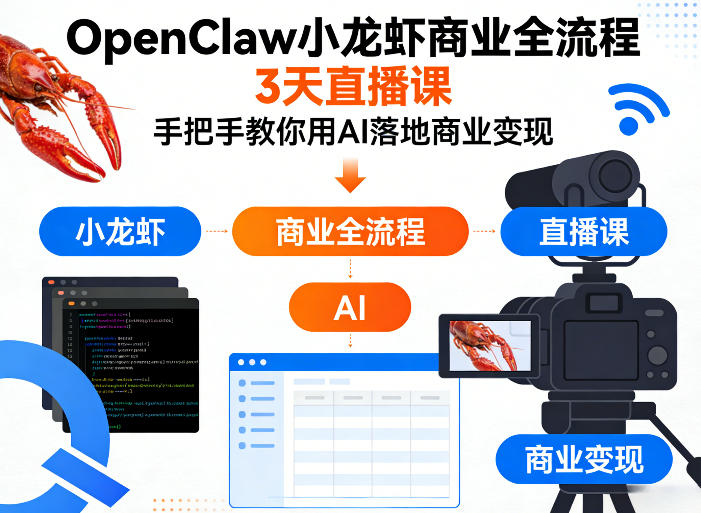 OpenClaw小龙虾商业全流程3天直播课，手把手教你用AI落地商业变现-如意资源库