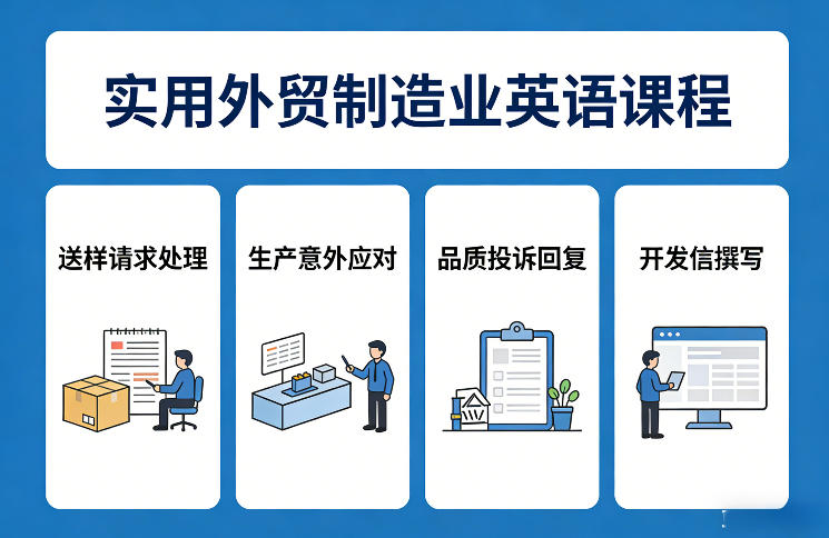 实用外贸制造业英语课程，教你专业处理送样请求、应对生产意外、回复品质投诉、撰写开发信等-如意资源库