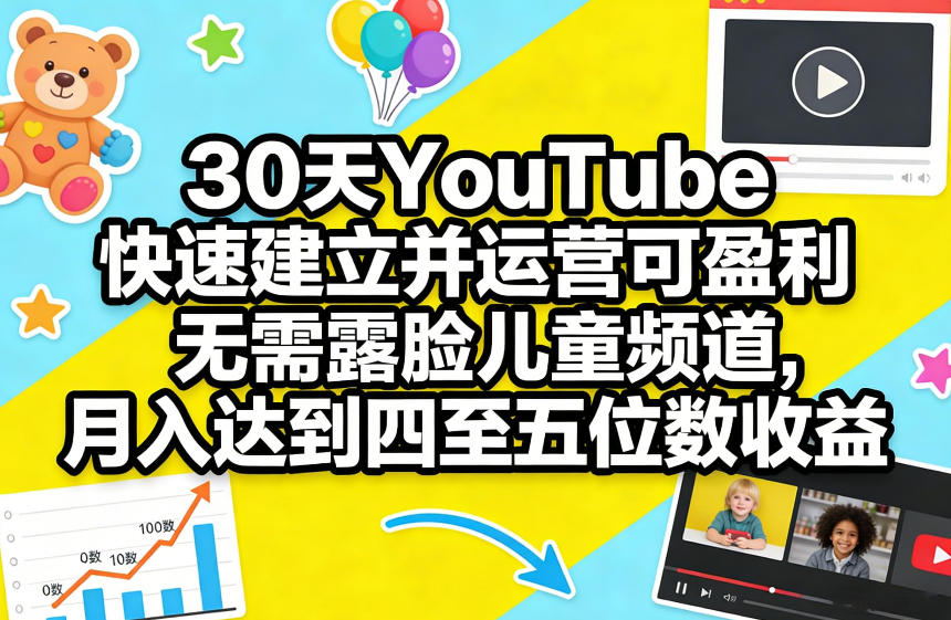 30天YouTube快速建立并运营可盈利无需露脸儿童频道，月入达到四至五位数收益-如意资源库