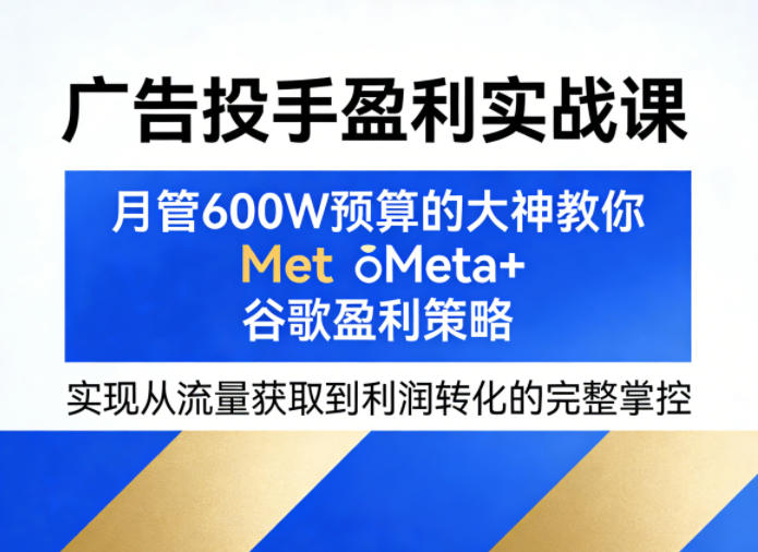 广告投手盈利实战课，月管600W预算的大神教你Meta+谷歌盈利策略，实现从流量获取到利润转化的完整掌控-如意资源库