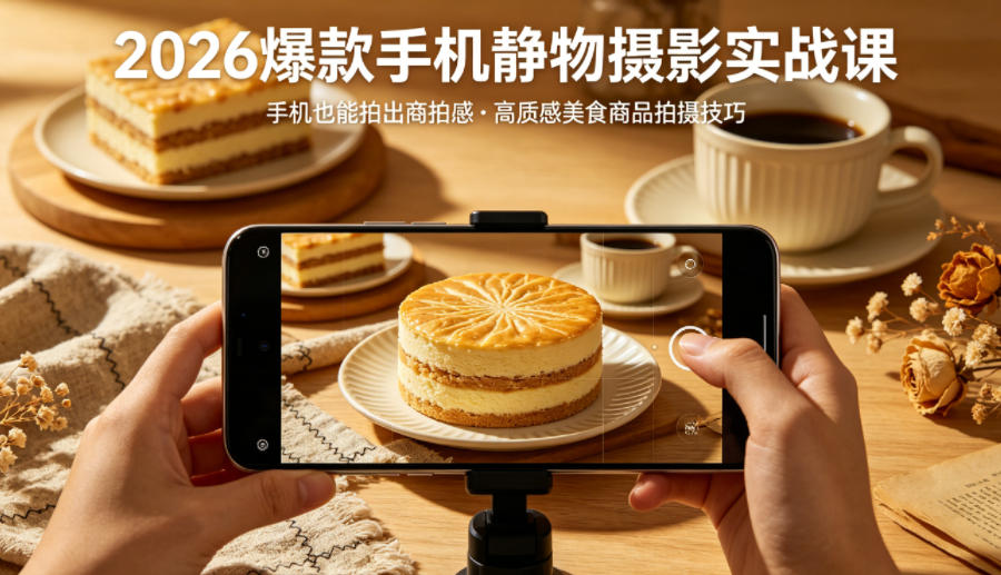 2026爆款手机静物摄影实战课，手机也能拍出商拍感，学会拍出高质感美食商品-如意资源库