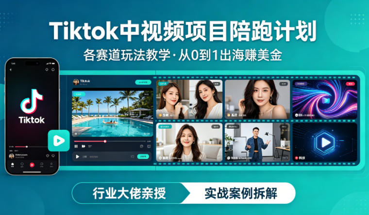 某大佬的Tiktok中视频项目陪跑，涵盖TK各个赛道玩法教学，从0到1出海賺美金-如意资源库