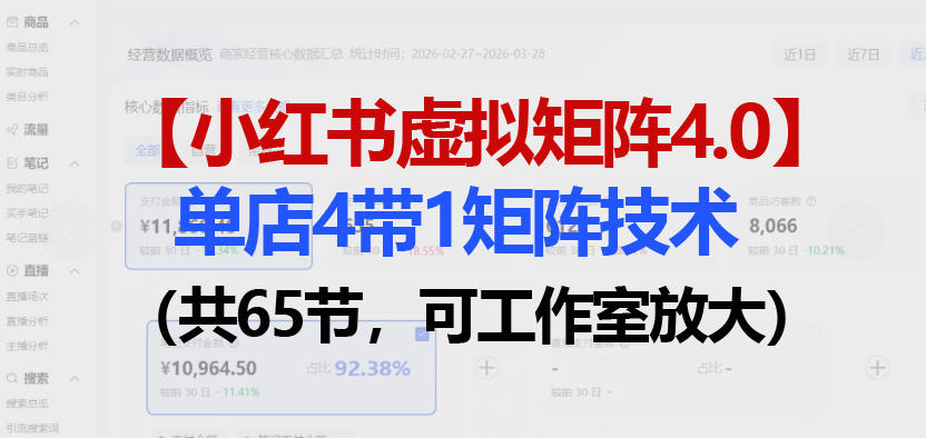小红书虚拟矩阵4.0技术：单店4带1矩阵（共65节，可工作室放大）-如意资源库