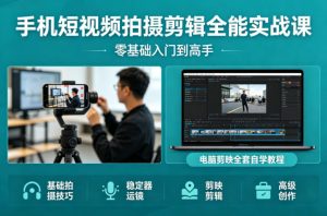 手机短视频拍摄剪辑全能实战课：零基础入门到高手，稳定器运镜+电脑剪映全套自学教程-如意资源库