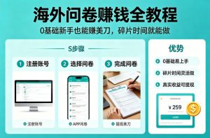 海外问卷賺钱全教程，0基础新手也能賺美刀，碎片时间就能做-如意资源库