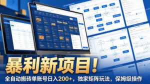 暴利新项目!全自动搬砖单账号日入200+,独家矩阵玩法,保姆级操作【揭秘】-如意资源库