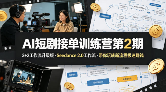 AI短剧接单训练营第2期，3+2工作流升级版，Seedance 2.0工作流，带你玩转新流程极速賺钱-如意资源库