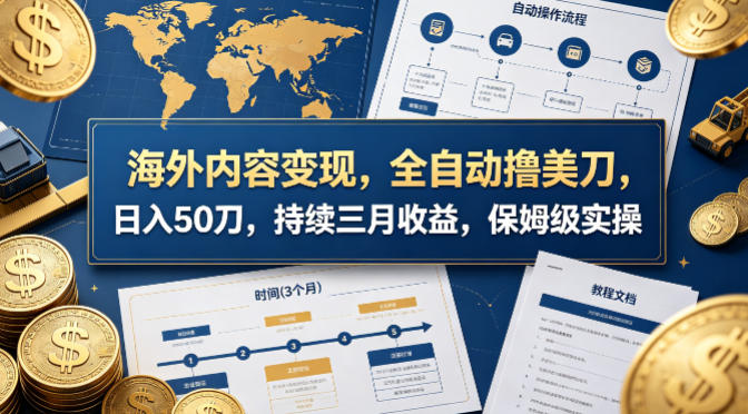 海外内容变现，全自动撸美刀，日入50刀，持续三月收益，保姆级实操【揭秘】-如意资源库