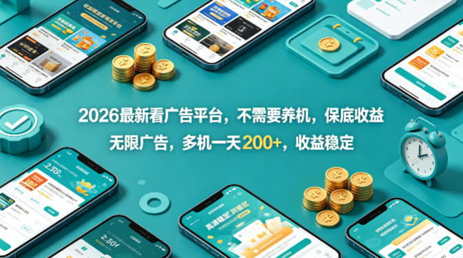 2026最新看广告平台，不需要养机，保底收益，无限广告，多机一天200+，收益稳定【揭秘】-如意资源库