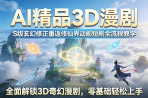 AI精品3D漫剧S级玄幻修正重返修仙界动画短剧全流程教学,全面解锁3D奇幻漫剧,零基础轻松上手-如意资源库