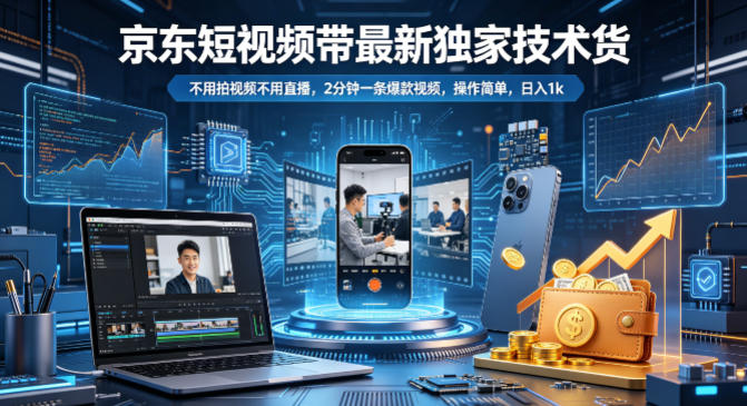京东短视频带货最新独家技术，不用拍视频不用直播，2分钟一条爆款视频，操作简单，日入1k+【揭秘】-如意资源库