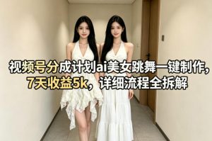 视频号分成计划ai美女跳舞一键制作，7天收益5k，详细流程全拆解-如意资源库